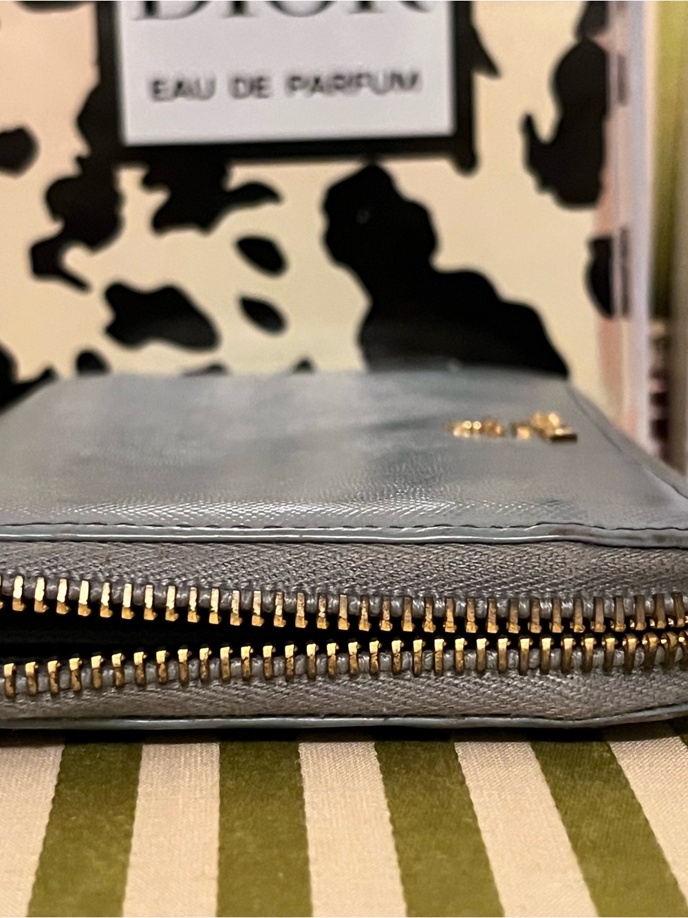 Prada Zip-Around Saffiano Wallet in Steel Blue with Gold Logo - Picture 3 of 11